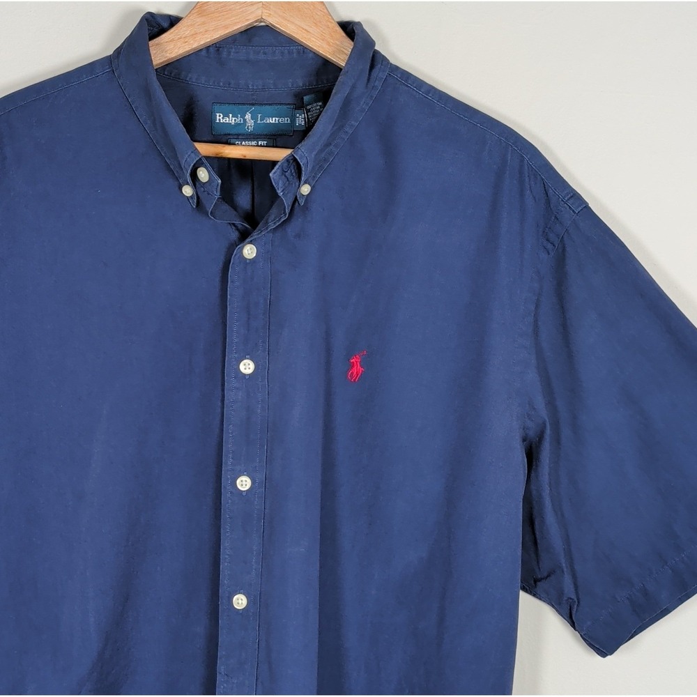 Ralph Lauren Shirt Mens XXL Blue Button Down Short Sleeve Cotton Casual Preppy